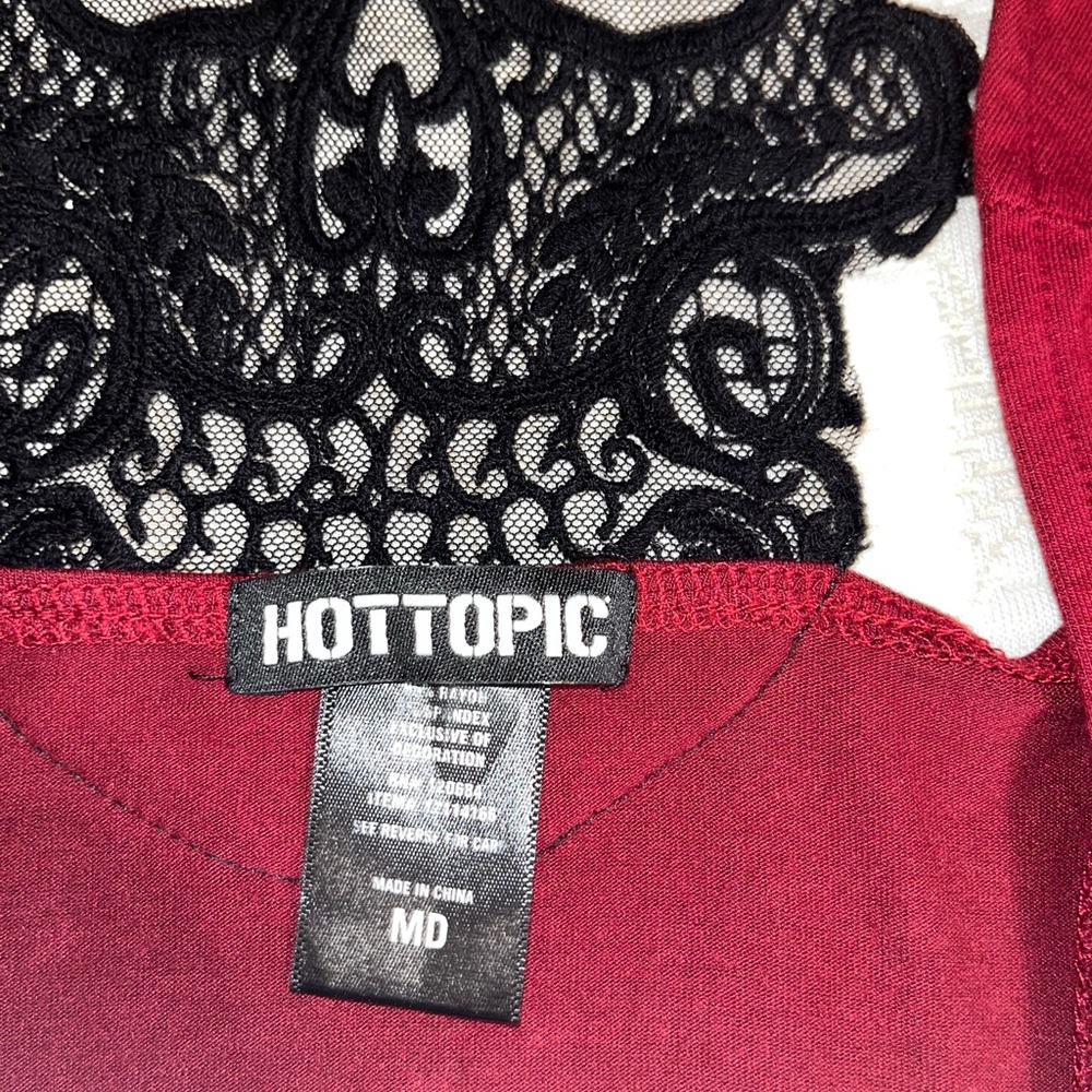 Hot Topic Burgundy Long Sleeve Top with Black Lace Skull Back